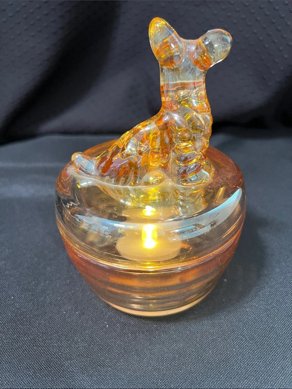 Jeanette Glass  marigold carnival glass trinket dish